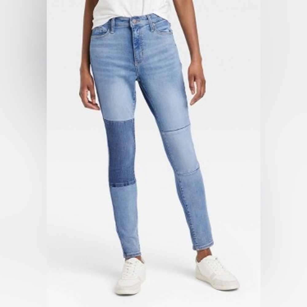 Women's High-Rise Skinny Patched Jeans - Universal Thread Light Wash -Size 8